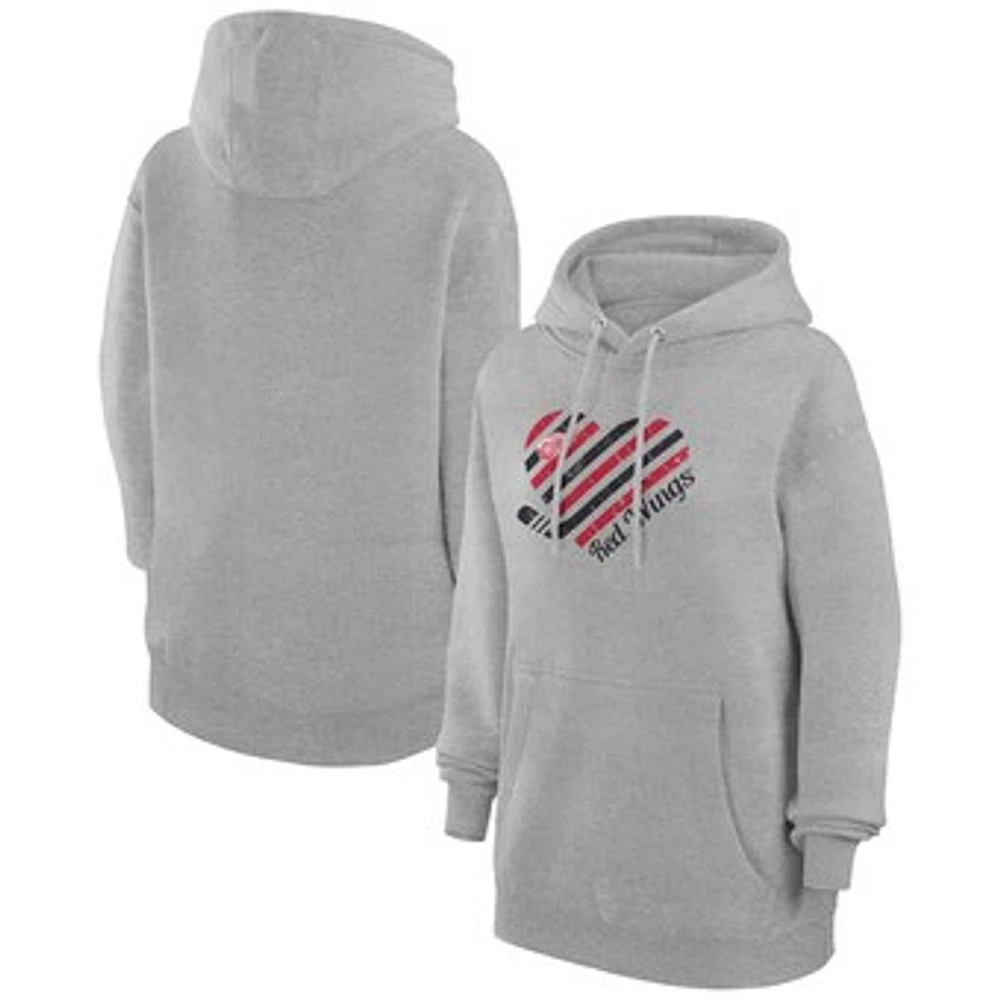 Women's G-III 4Her by Carl Banks Heather Gray Detroit Red Wings Heart Pullover Hoodie