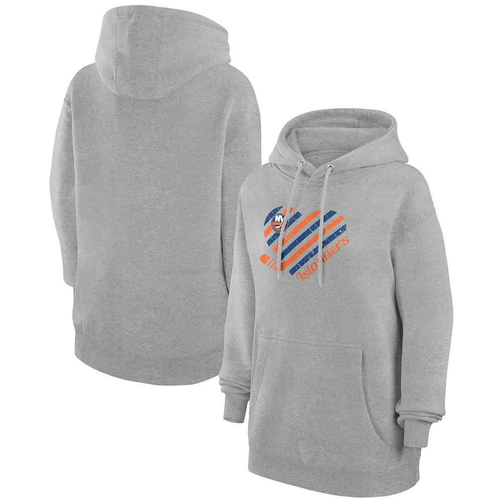 Women's G-III 4Her by Carl Banks Heather Gray New York Islanders Heart Pullover Hoodie