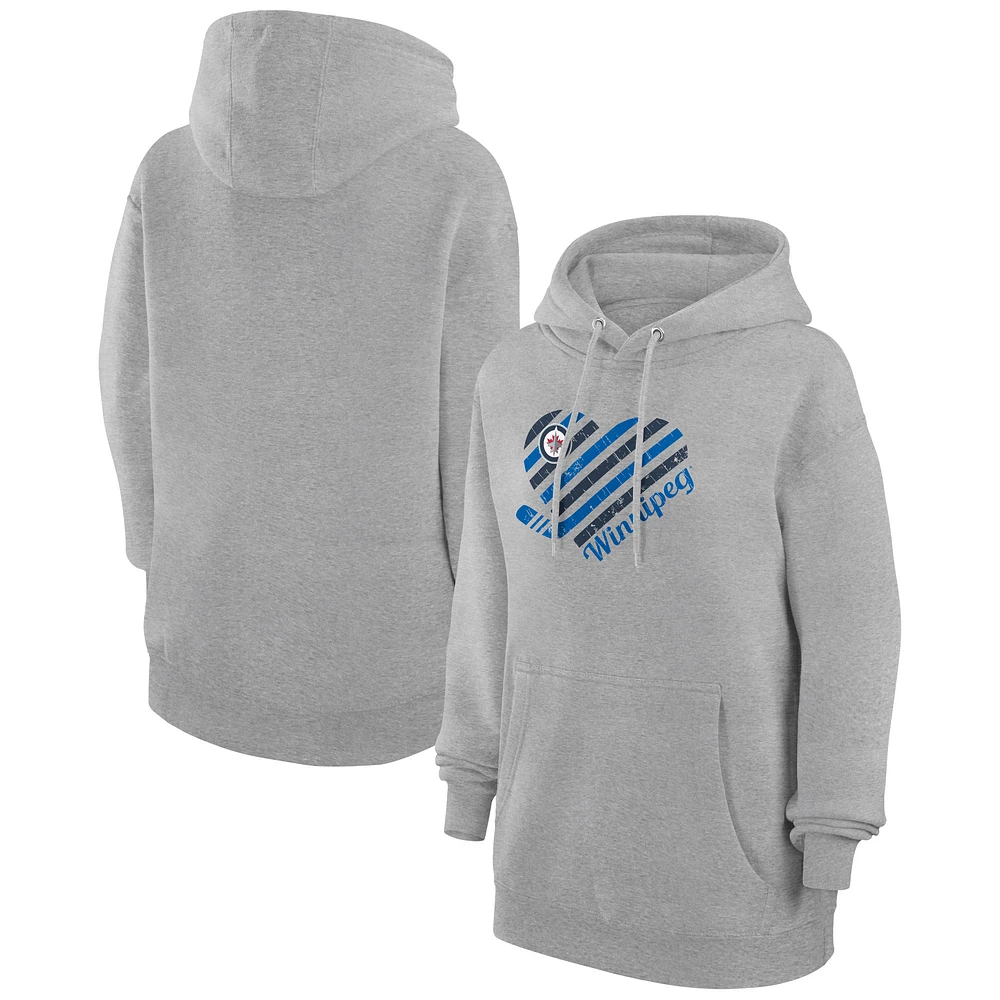 Women's G-III 4Her by Carl Banks Heather Gray Winnipeg Jets Heart Pullover Hoodie
