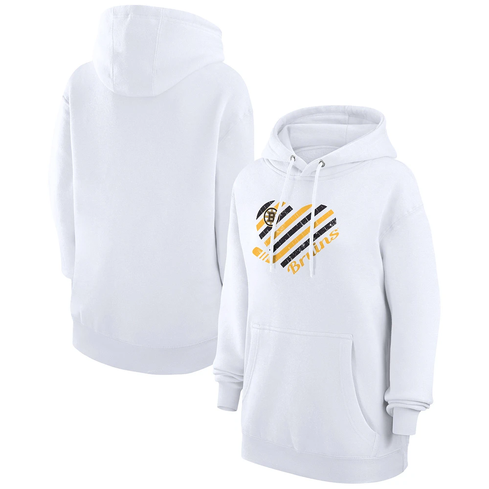 Women's G-III 4Her by Carl Banks White Boston Bruins Heart Pullover Hoodie