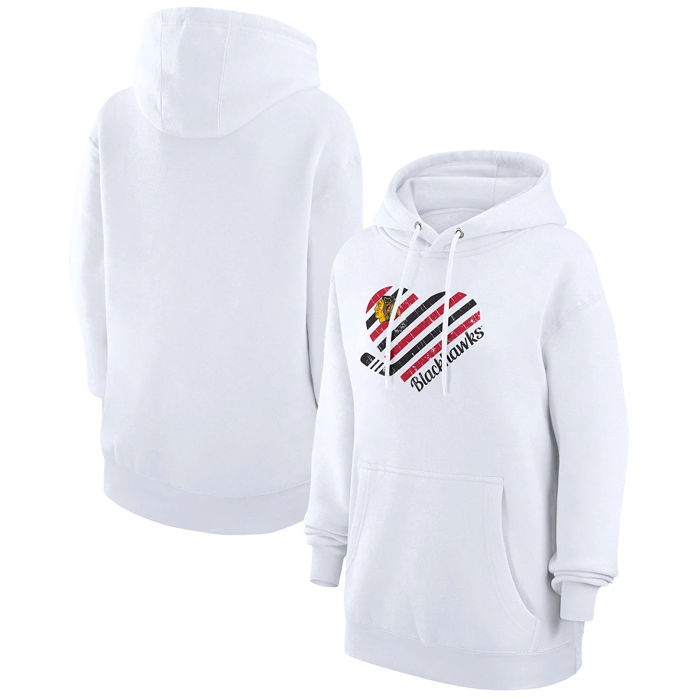 Women's G-III 4Her by Carl Banks White Chicago Blackhawks Heart Pullover Hoodie