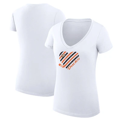 Women's G-III 4Her by Carl Banks White Anaheim Ducks Super-Slim Fit Lightweight Heart V-Neck T-Shirt