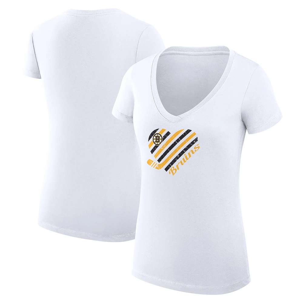Women's G-III 4Her by Carl Banks White Boston Bruins Super-Slim Fit Lightweight Heart V-Neck T-Shirt