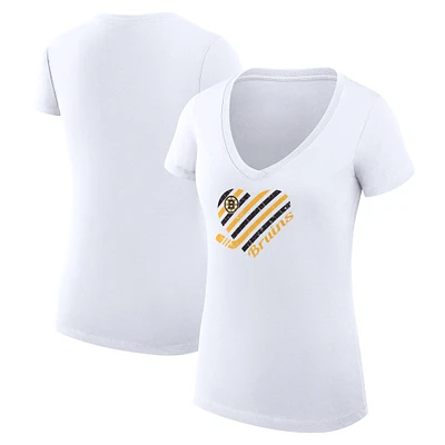 Women's G-III 4Her by Carl Banks White Boston Bruins Super-Slim Fit Lightweight Heart V-Neck T-Shirt