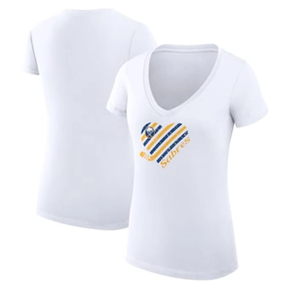 Women's G-III 4Her by Carl Banks White Buffalo Sabres Super-Slim Fit Lightweight Heart V-Neck T-Shirt
