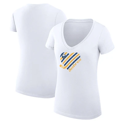Women's G-III 4Her by Carl Banks White Buffalo Sabres Super-Slim Fit Lightweight Heart V-Neck T-Shirt