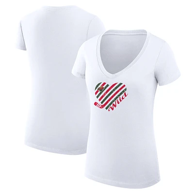 Women's G-III 4Her by Carl Banks White Minnesota Wild Super-Slim Fit Lightweight Heart V-Neck T-Shirt