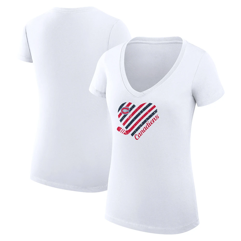 Women's G-III 4Her by Carl Banks White Montreal Canadiens Super-Slim Fit Lightweight Heart V-Neck T-Shirt