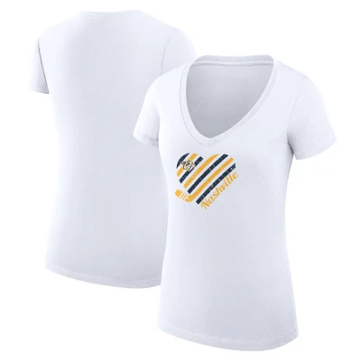 Women's G-III 4Her by Carl Banks White Nashville Predators Super-Slim Fit Lightweight Heart V-Neck T-Shirt