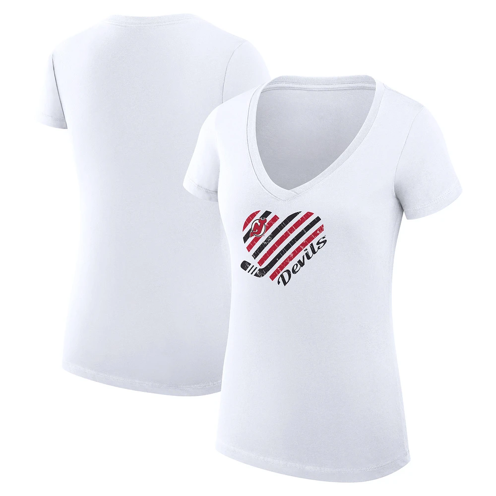 Women's G-III 4Her by Carl Banks White New Jersey Devils Super-Slim Fit Lightweight Heart V-Neck T-Shirt