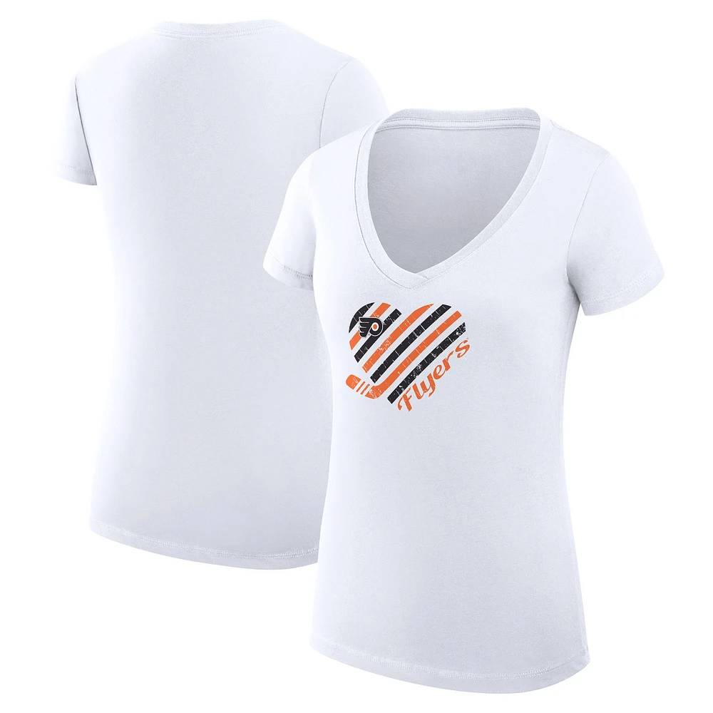 Women's G-III 4Her by Carl Banks White Philadelphia Flyers Super-Slim Fit Lightweight Heart V-Neck T-Shirt