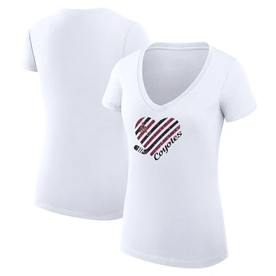 Women's G-III 4Her by Carl Banks White Arizona Coyotes Super-Slim Fit Lightweight Heart V-Neck T-Shirt