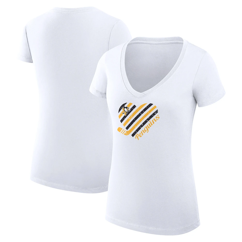 Women's G-III 4Her by Carl Banks White Pittsburgh Penguins Super-Slim Fit Lightweight Heart V-Neck T-Shirt