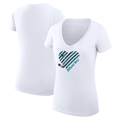 Women's G-III 4Her by Carl Banks White San Jose Sharks Super-Slim Fit Lightweight Heart V-Neck T-Shirt