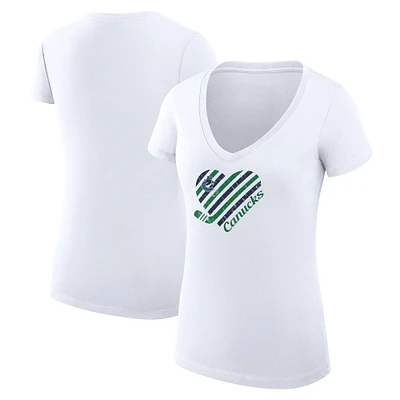 Women's G-III 4Her by Carl Banks White Vancouver Canucks Super-Slim Fit Lightweight Heart V-Neck T-Shirt