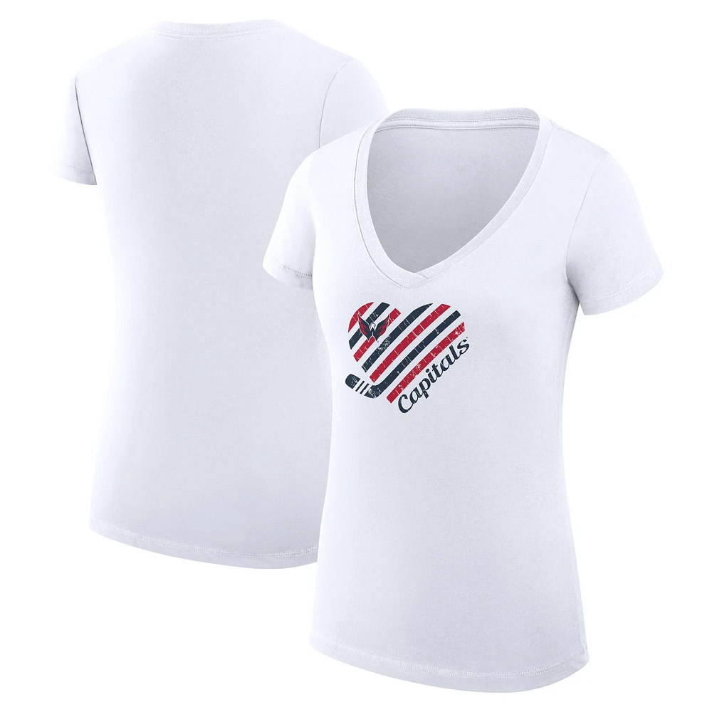 Women's G-III 4Her by Carl Banks White Washington Capitals Super-Slim Fit Lightweight Heart V-Neck T-Shirt