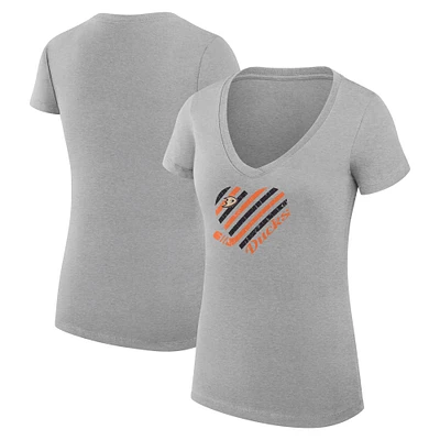 Women's G-III 4Her by Carl Banks Heather Gray Anaheim Ducks Super-Slim Fit Lightweight Heart V-Neck T-Shirt