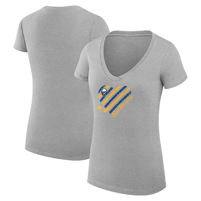 Women's G-III 4Her by Carl Banks Heather Gray Buffalo Sabres Super-Slim Fit Lightweight Heart V-Neck T-Shirt