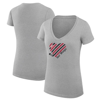 Women's G-III 4Her by Carl Banks Heather Gray Detroit Red Wings Super-Slim Fit Lightweight Heart V-Neck T-Shirt