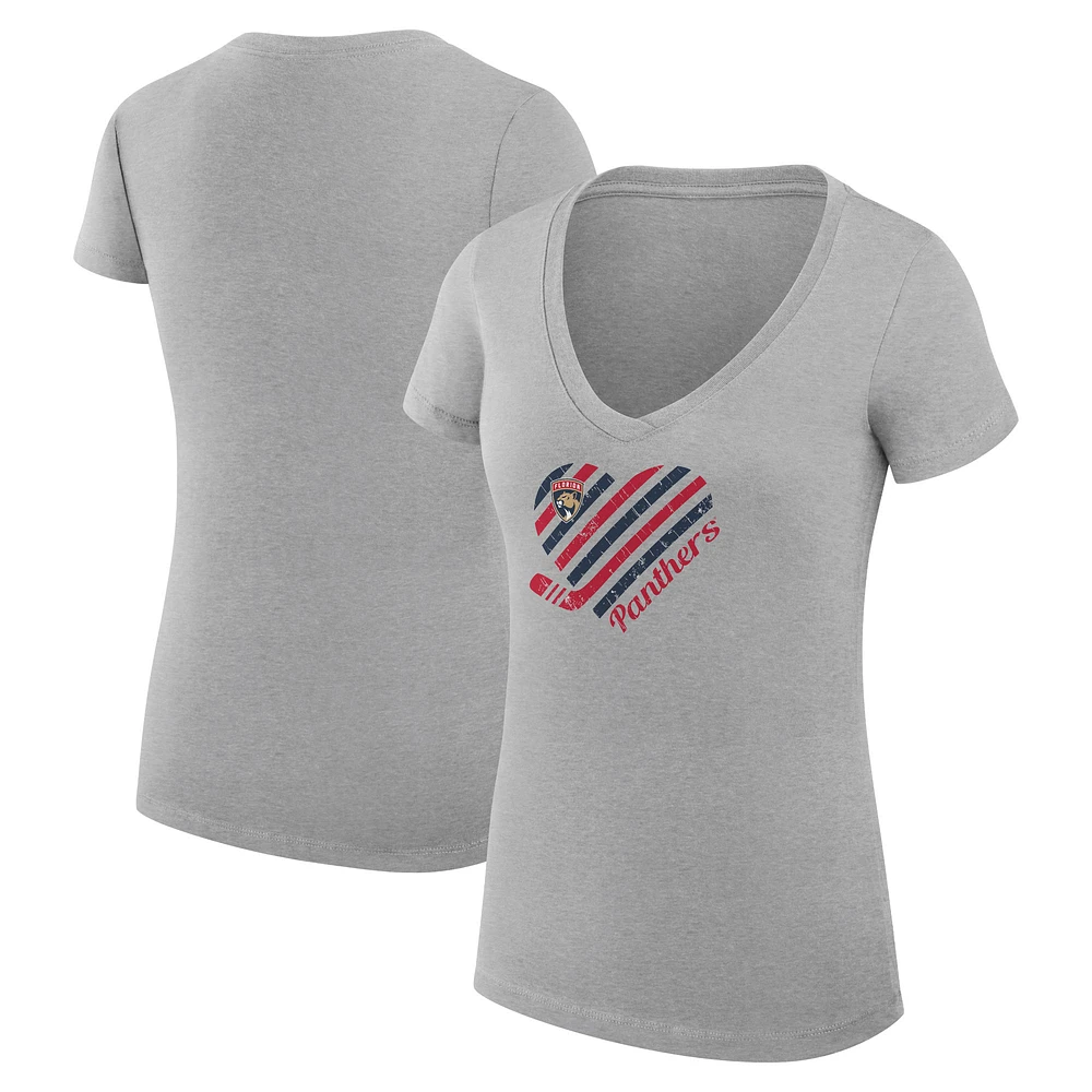 Women's G-III 4Her by Carl Banks Heather Gray Florida Panthers Super-Slim Fit Lightweight Heart V-Neck T-Shirt
