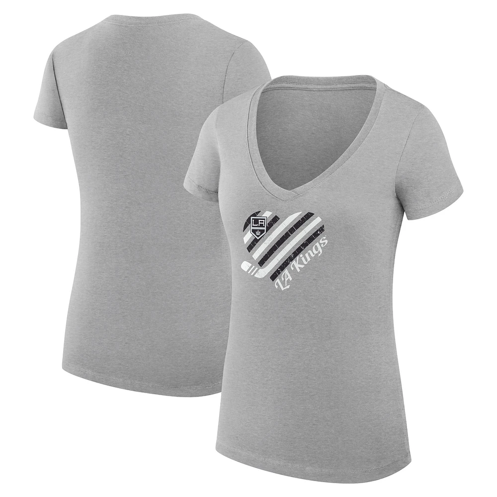 Women's G-III 4Her by Carl Banks Heather Gray Los Angeles Kings Super-Slim Fit Lightweight Heart V-Neck T-Shirt