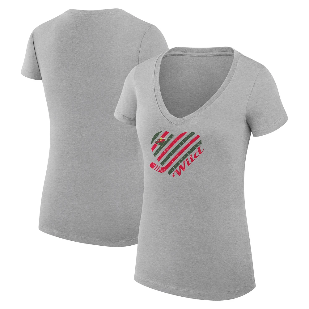 Women's G-III 4Her by Carl Banks Heather Gray Minnesota Wild Super-Slim Fit Lightweight Heart V-Neck T-Shirt