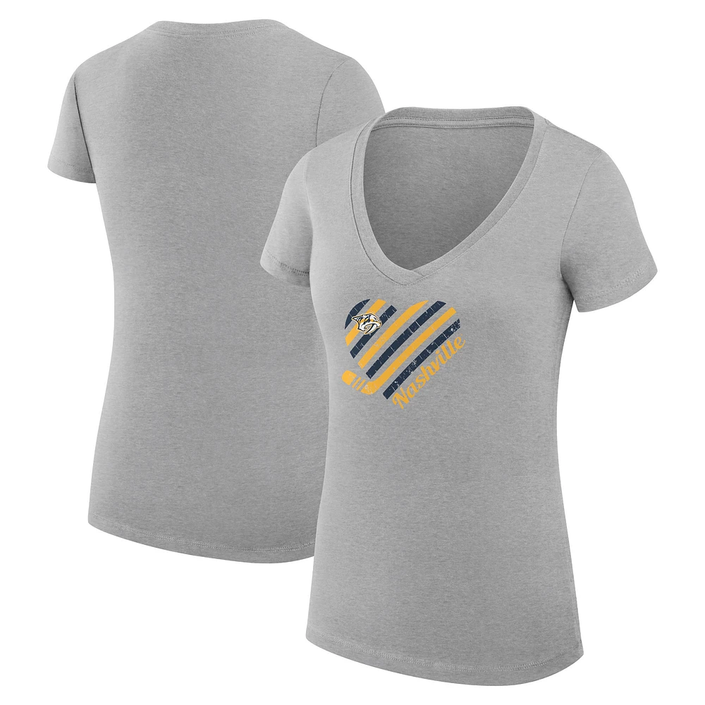 Women's G-III 4Her by Carl Banks Heather Gray Nashville Predators Super-Slim Fit Lightweight Heart V-Neck T-Shirt
