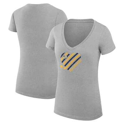 Women's G-III 4Her by Carl Banks Heather Gray Nashville Predators Heart V-Neck Fitted T-Shirt