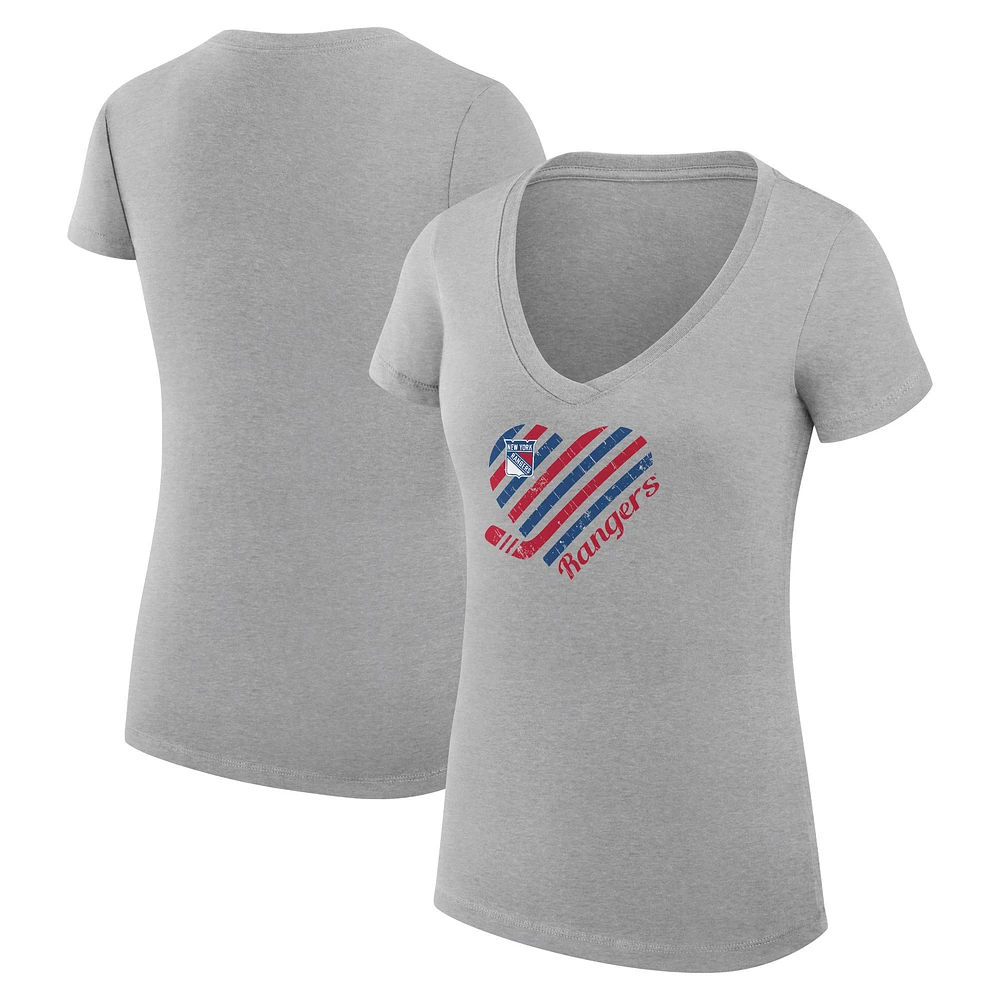 Women's G-III 4Her by Carl Banks Heather Gray New York Rangers Super-Slim Fit Lightweight Heart V-Neck T-Shirt