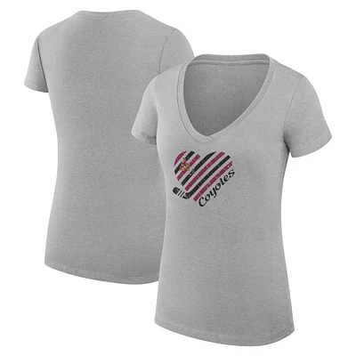 Women's G-III 4Her by Carl Banks Heather Gray Arizona Coyotes Super-Slim Fit Lightweight Heart V-Neck T-Shirt