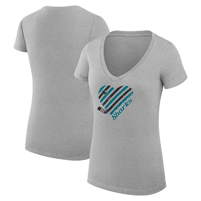 Women's G-III 4Her by Carl Banks Heather Gray San Jose Sharks Super-Slim Fit Lightweight Heart V-Neck T-Shirt