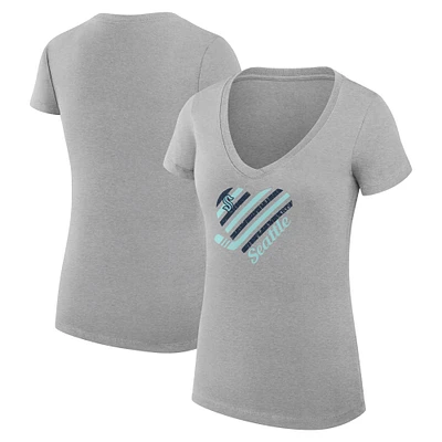 Women's G-III 4Her by Carl Banks Heather Gray Seattle Kraken Super-Slim Fit Lightweight Heart V-Neck T-Shirt