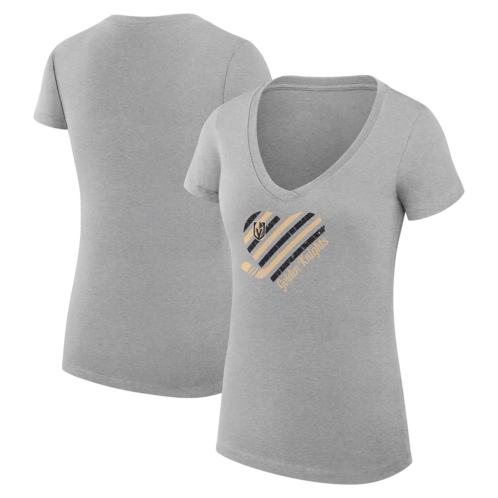 Women's G-III 4Her by Carl Banks Heather Gray Vegas Golden Knights Super-Slim Fit Lightweight Heart V-Neck T-Shirt
