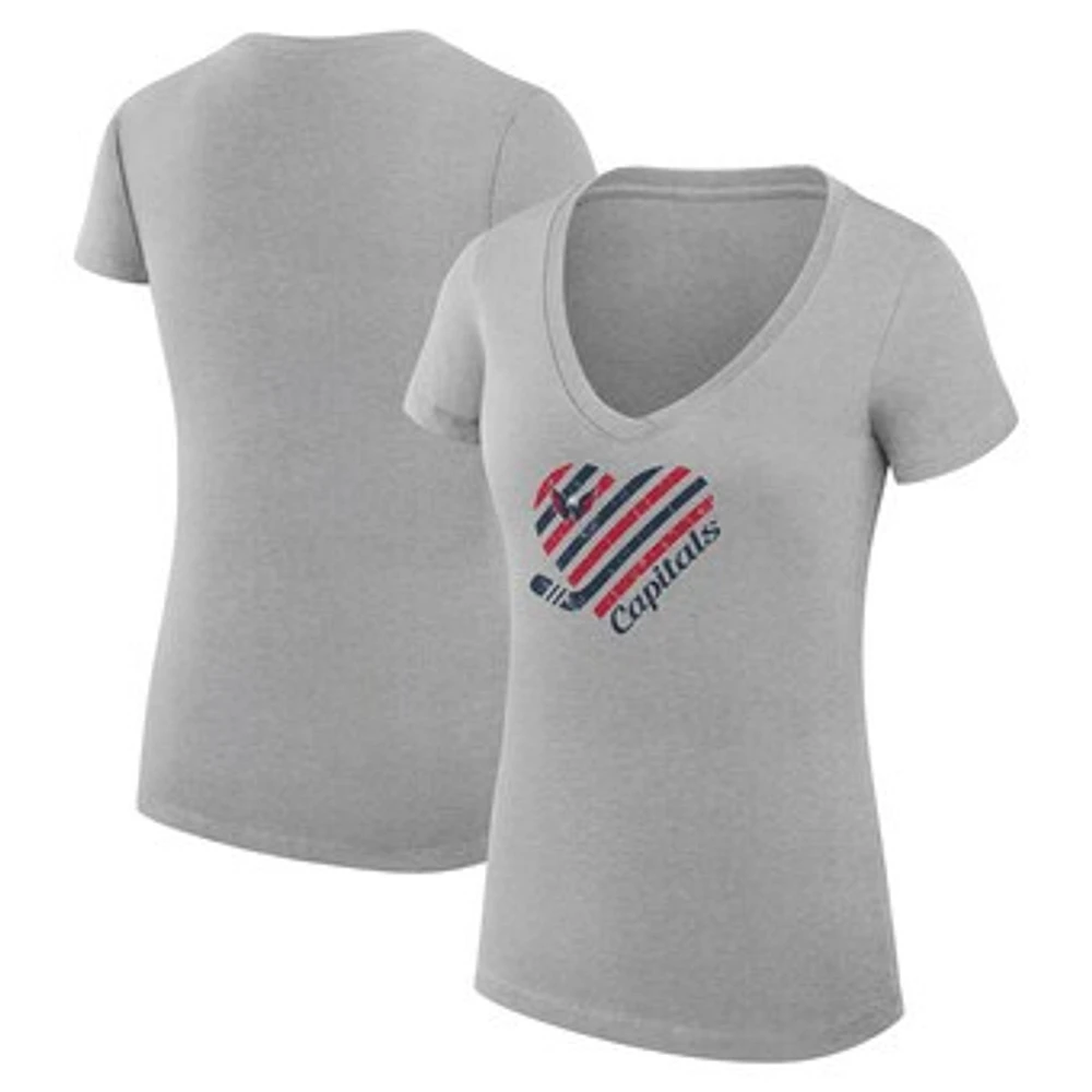 Women's G-III 4Her by Carl Banks Heather Gray Washington Capitals Super-Slim Fit Lightweight Heart V-Neck T-Shirt