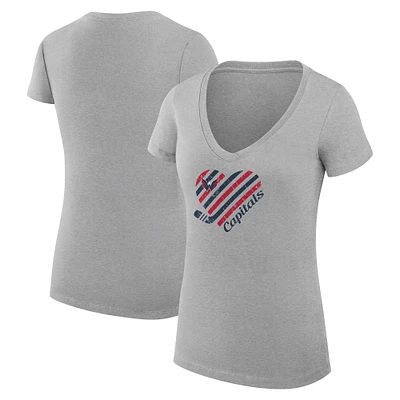 Women's G-III 4Her by Carl Banks Heather Gray Washington Capitals Super-Slim Fit Lightweight Heart V-Neck T-Shirt