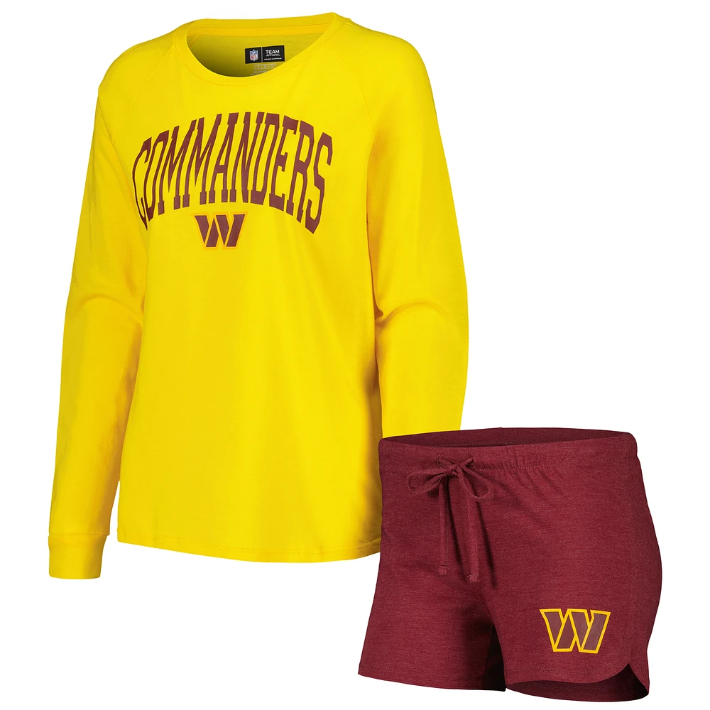 Women's Concepts Sport Burgundy/Gold Washington Commanders Raglan Long Sleeve Top & Shorts Lounge Set
