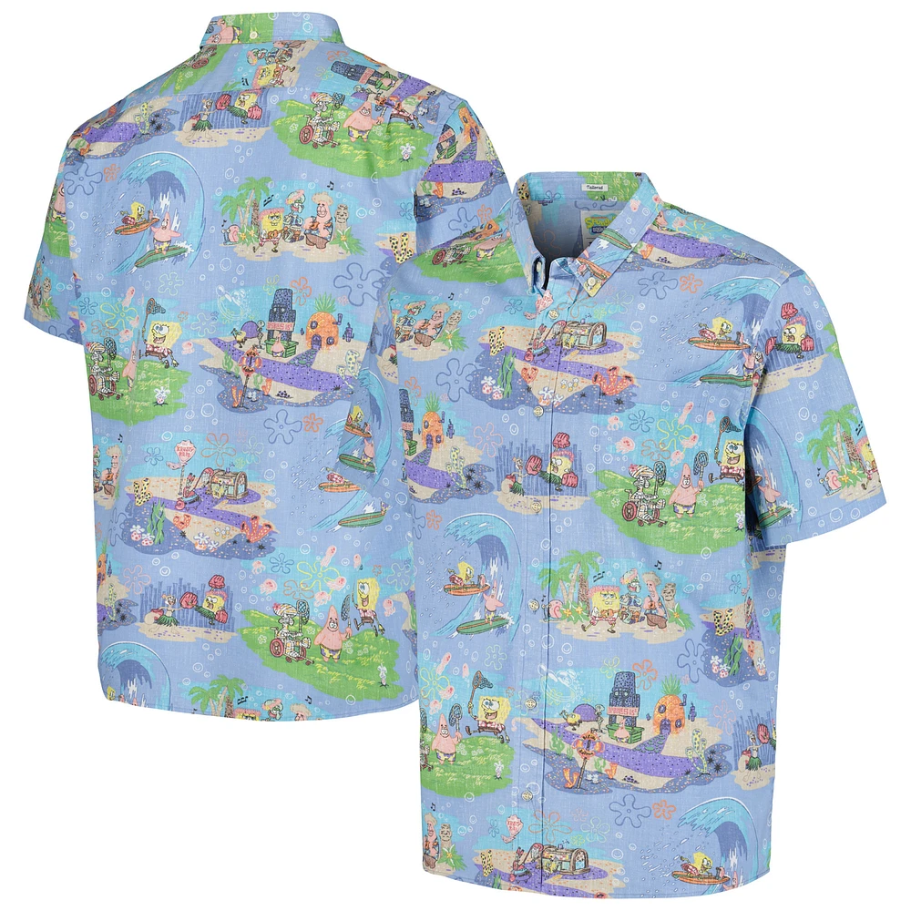 Men's Reyn Spooner Blue SpongeBob SquarePants Aloha From Bikini Bottom Tailored Button-Down Shirt