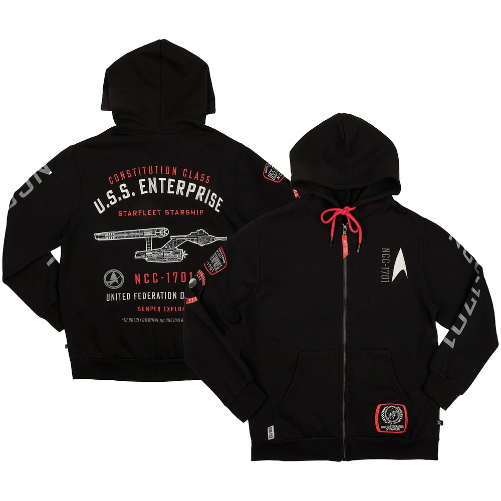 Men's Heroes & Villains Black Star Trek USS Enterprise NCC-1701 Federation Full-Zip Hoodie