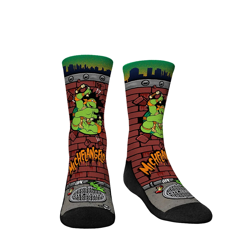 Youth Rock Em Socks Teenage Mutant Ninja Turtles Michelangelo Breakout Crew Socks