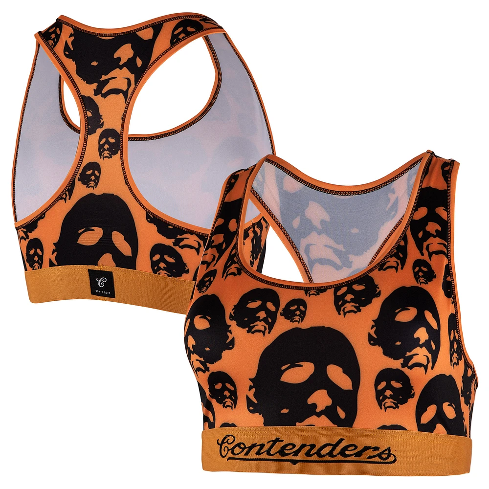 Women's Contenders Clothing Orange Halloween Mask Off Sports Bra