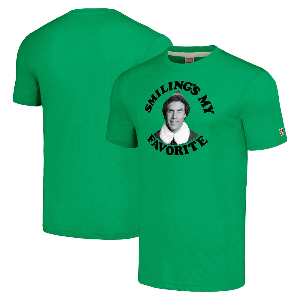 Unisex Homage Green Elf Smiling's My Favorite Graphic Tri-Blend T-Shirt