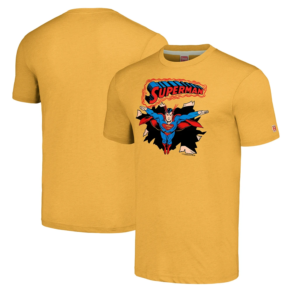 Unisex Homage Gold Superman Heat Vision Graphic Tri-Blend T-Shirt