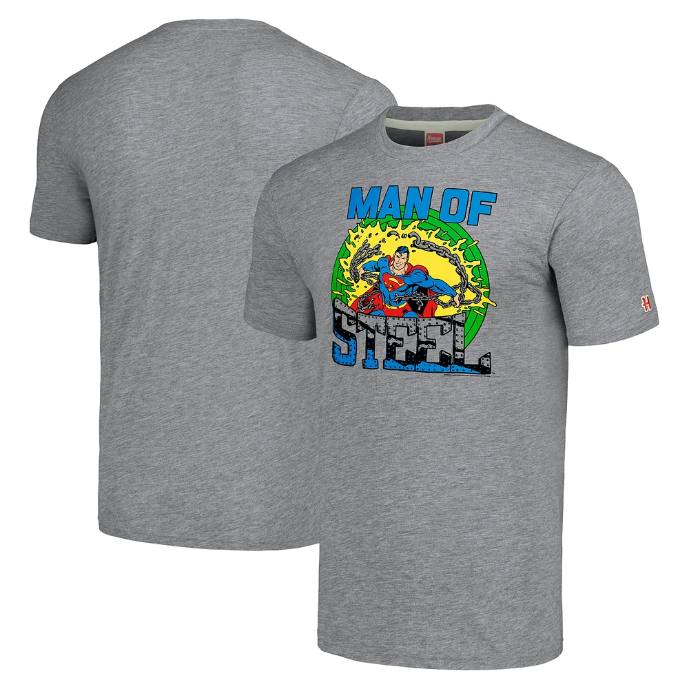 Unisex Homage Gray Superman Man of Steel Graphic Tri-Blend T-Shirt