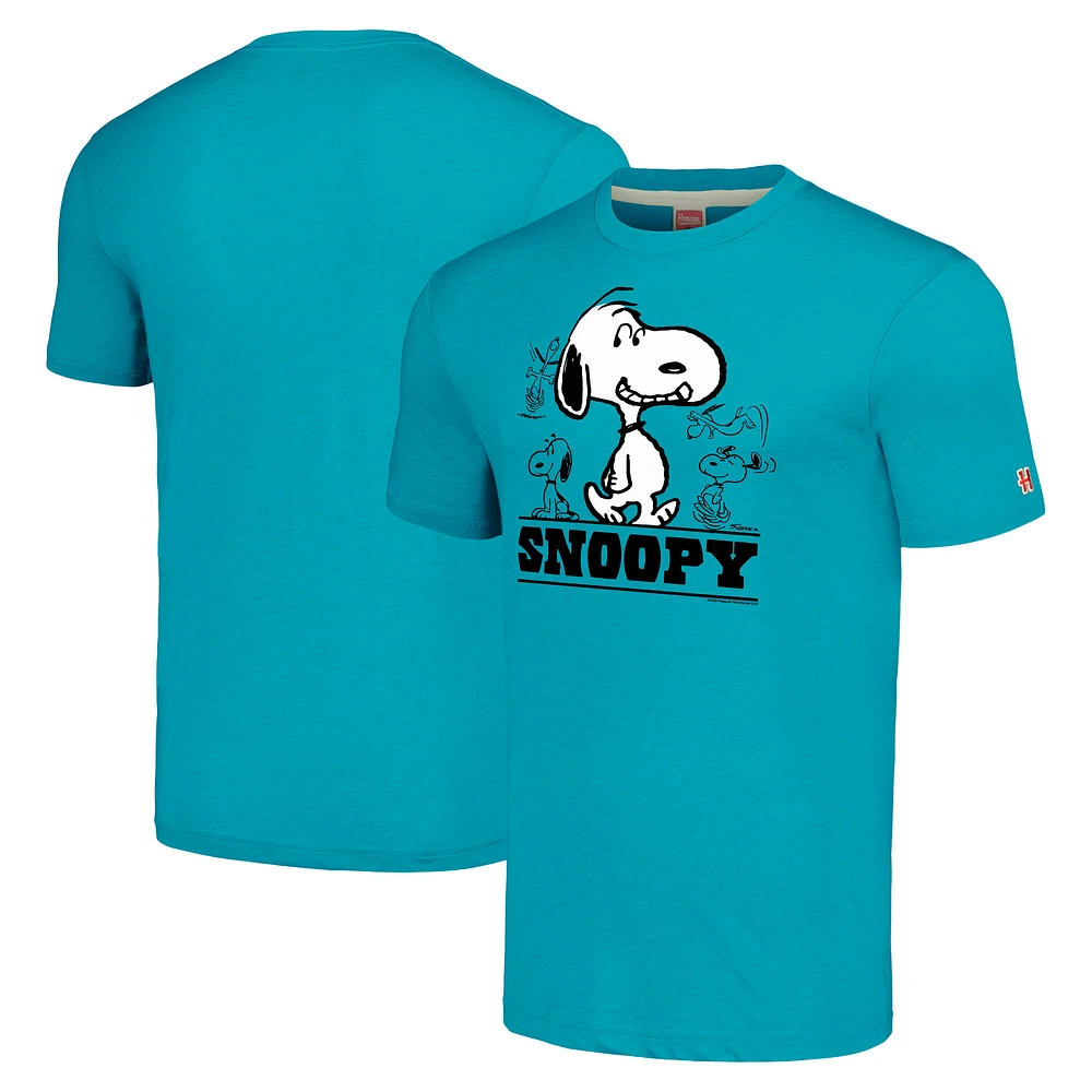Unisex Homage Snoopy Teal Peanuts Graphic Tri-Blend T-Shirt