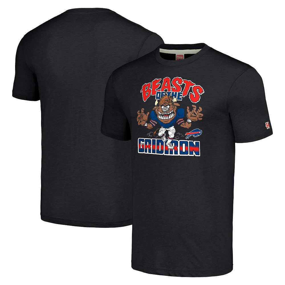 Unisex Homage Charcoal Buffalo Bills Monsters of the Gridiron Halloween Tri-Blend T-Shirt
