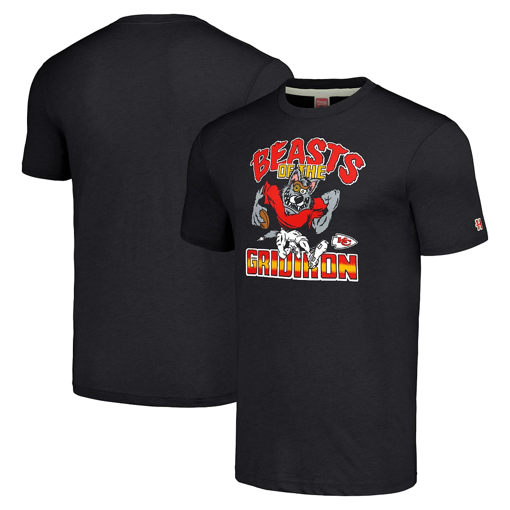 Unisex Homage Charcoal Kansas City Chiefs Monsters of the Gridiron Halloween Tri-Blend T-Shirt