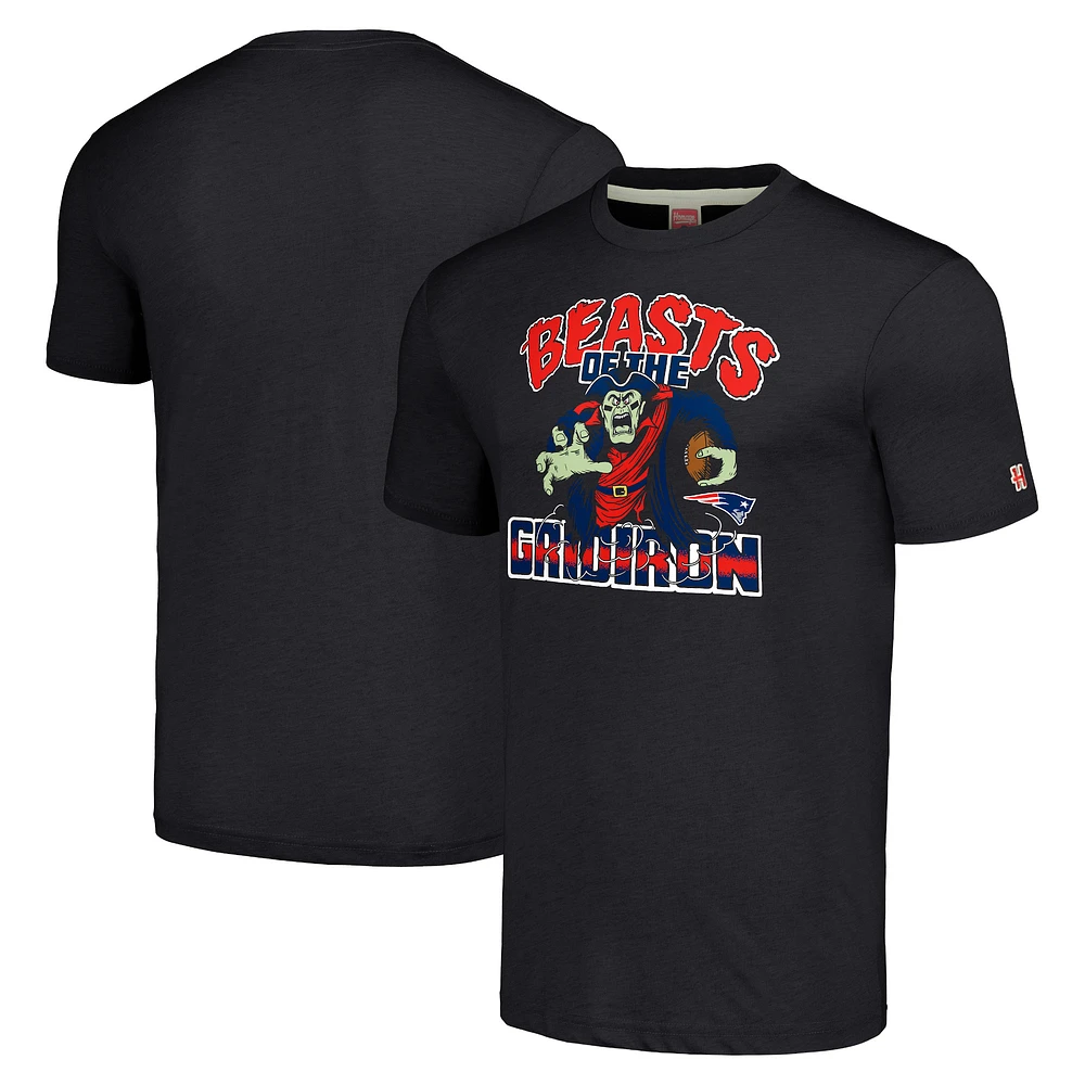 Unisex Homage Charcoal New England Patriots Monsters of the Gridiron Halloween Tri-Blend T-Shirt