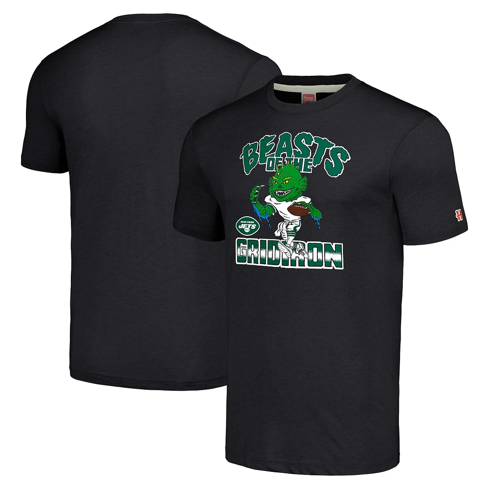 Unisex Homage Charcoal New York Jets Monsters of the Gridiron Halloween Tri-Blend T-Shirt