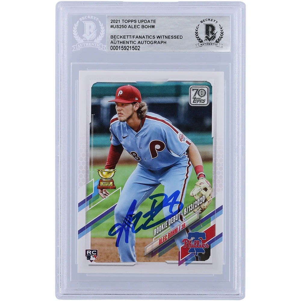 Alec Bohm Philadelphia Phillies Autographed 2021 Topps Update #US250 Beckett Fanatics Witnessed Authenticated Rookie Card