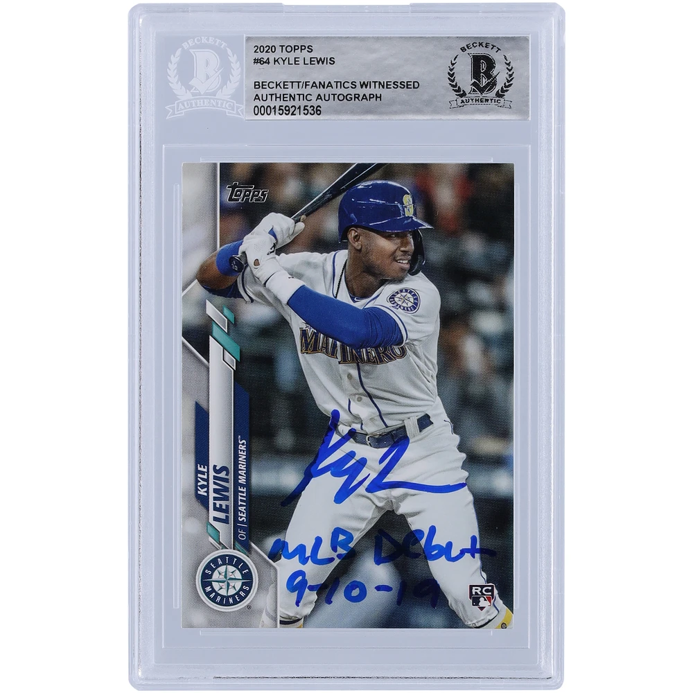 Kyle Lewis Seattle Mariners Autographed 2020 Topps Series 1 #64 Beckett Fanatics Witnessed Authenticated Rookie Card with "MLB Debut 9-10-19" Inscription